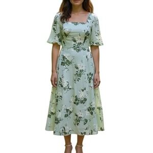 AW Bridal Sage Garden Party Floral Midi Dress Square Neck Women's Size‎ 8